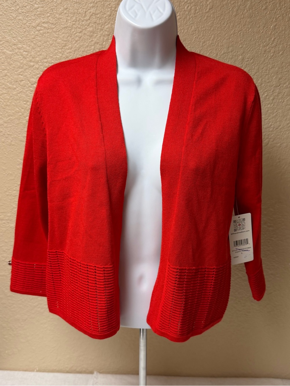 4/$20 89th & Madison Bright Red Open-Front 3/4 Sleeve Cardigan